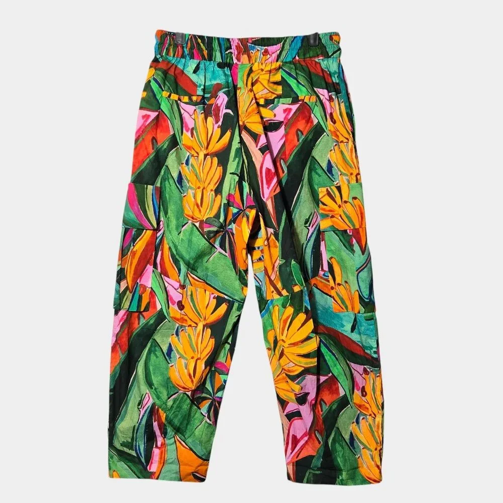 Farm Rio Banana Foliage Cargo Pants S Bold Colorful Tropical Resortwear NWT - Picture 6 of 12